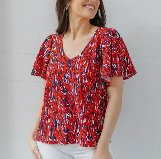 Paisley Tiger Tail Top Red and Blue