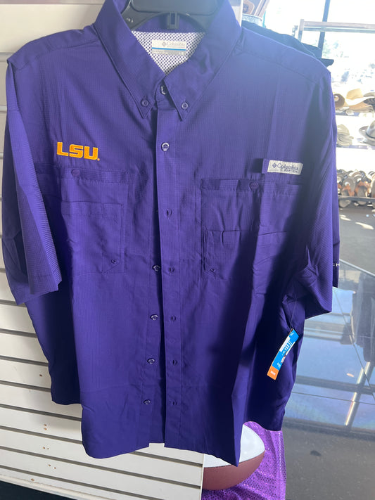 LSU PFG Button Down Short Sleeve Shirt