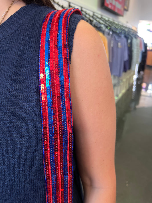 Red and Blue Sequin Purse Strap