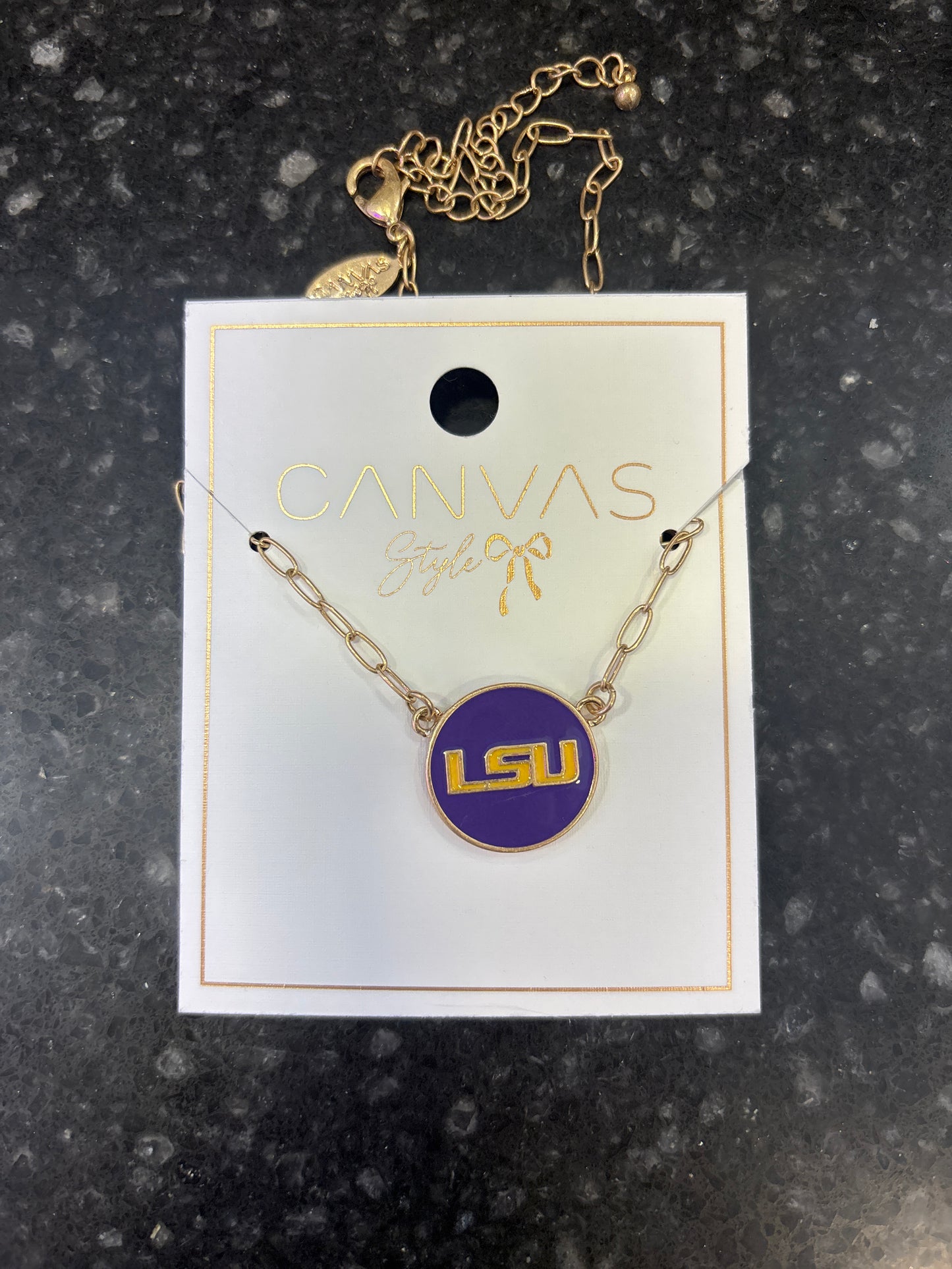 Lsu Outline Circle Necklace Purple And Gold