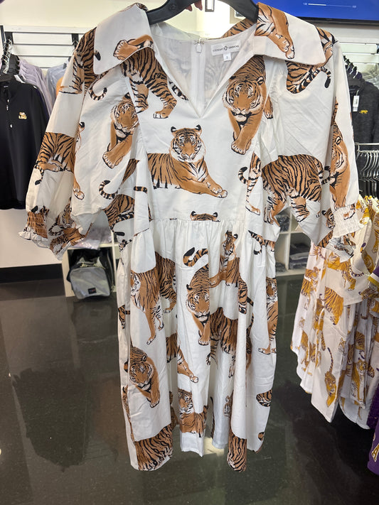 White Tigers Poplin Dress