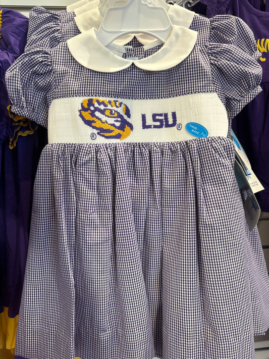 Girls LSU Tiger Purple Gingham Dress 6M