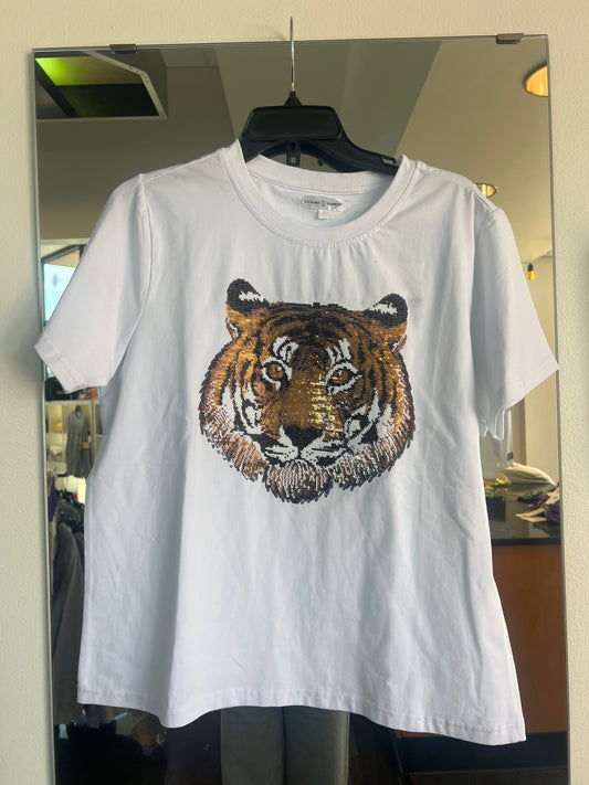 Sequin Tigerhead Tshirt White