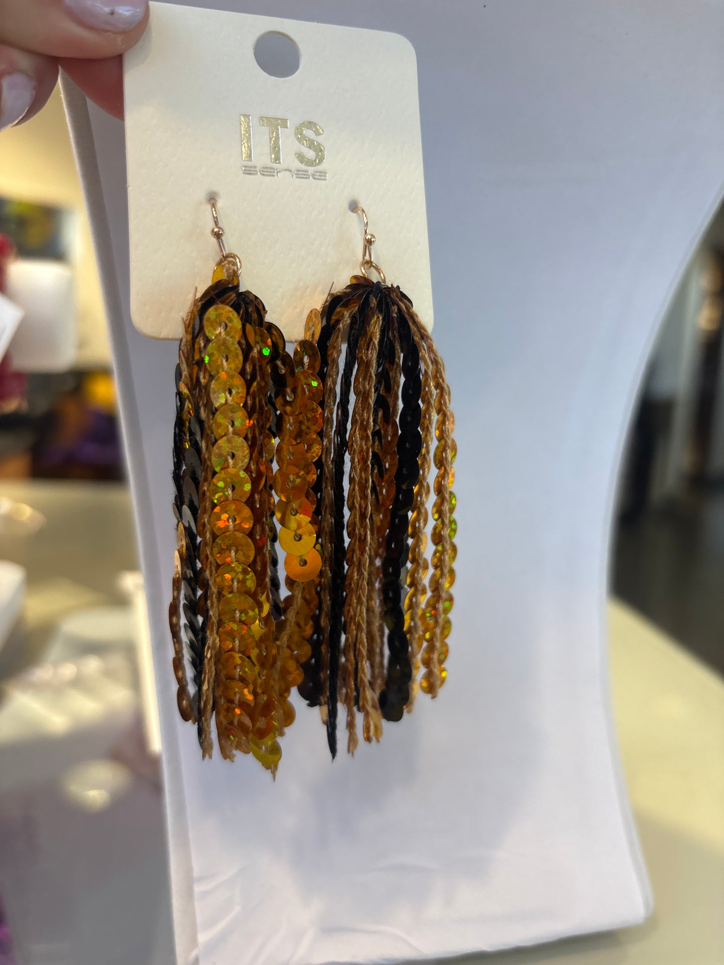 Saints Sequin Fringe Earrings