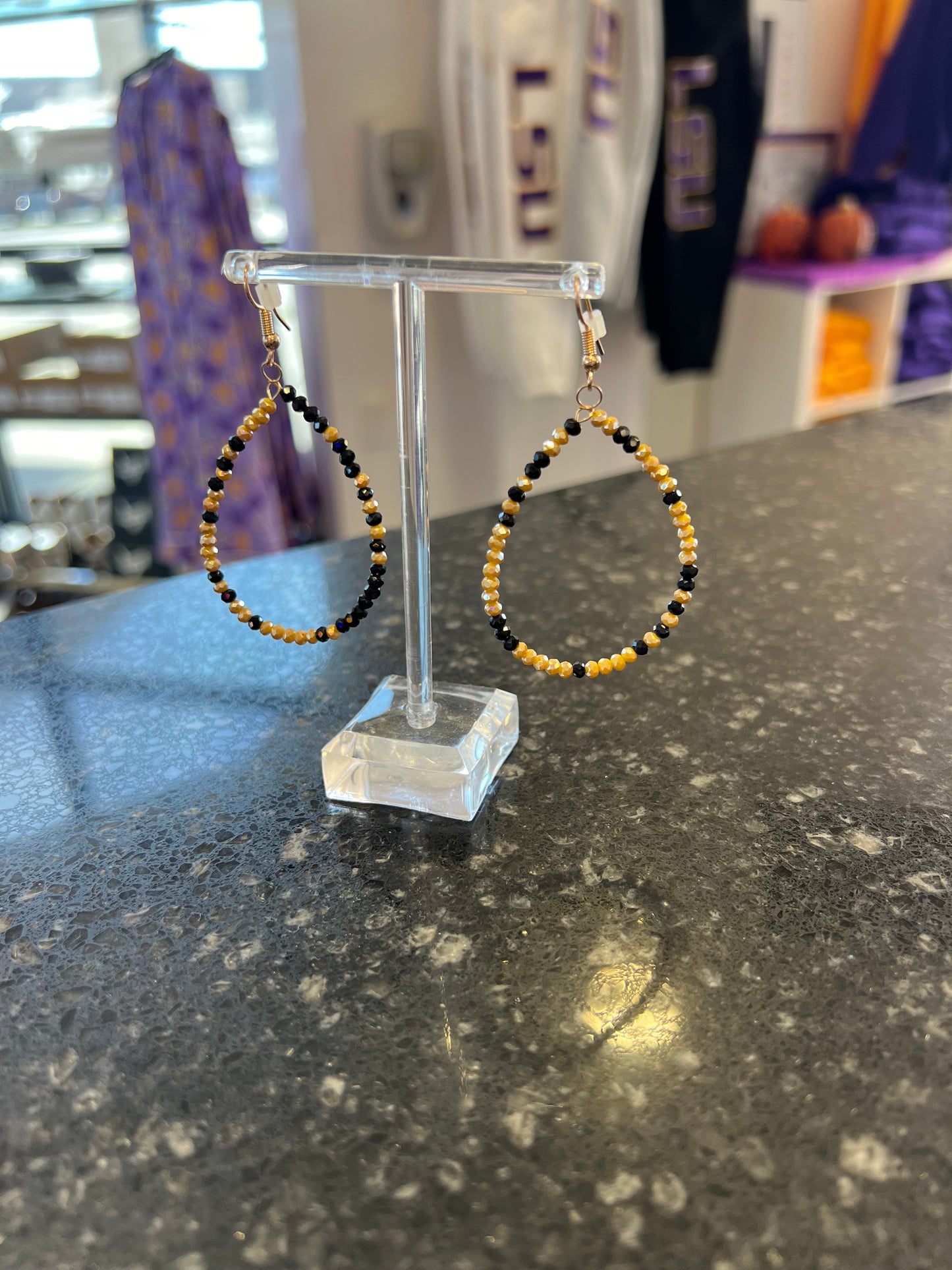 Black And Gold Bead Hoop Earrings