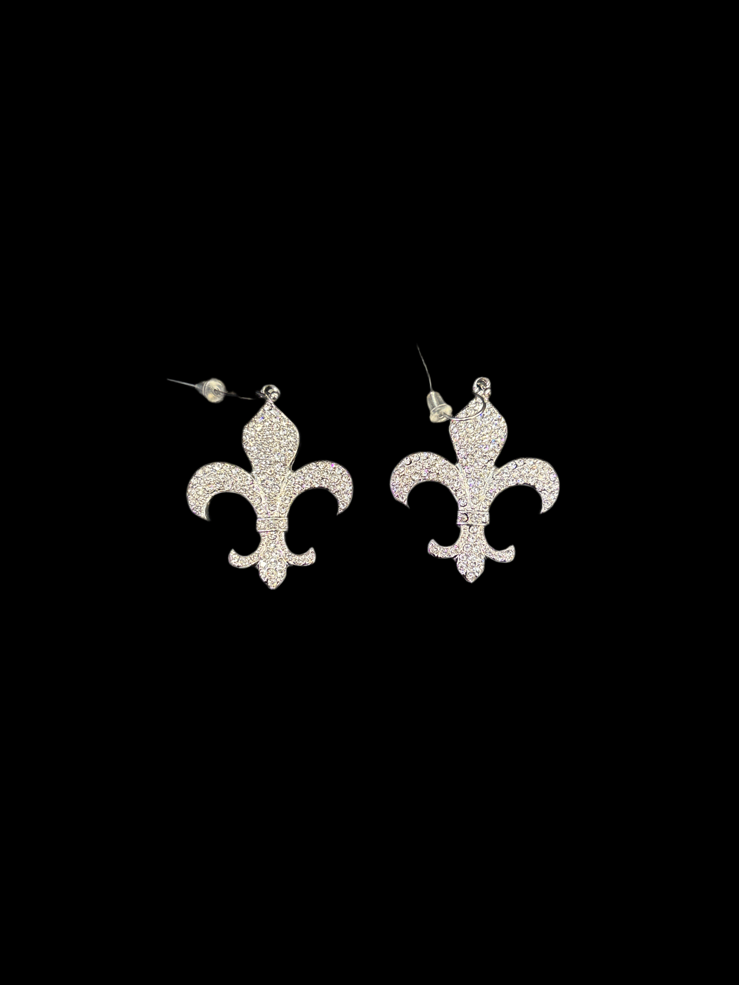 Rhinestone Silver Fleur De Lis Earrings