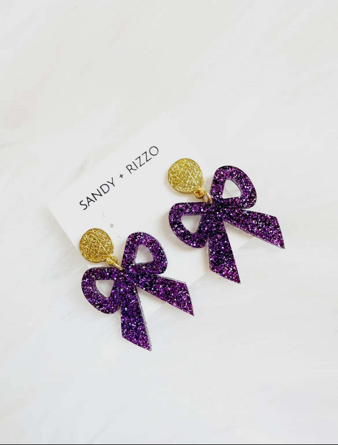 Purple Glitter Bow Earrings