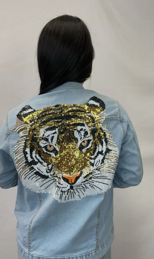 Sequin Tiger Jean Jacket