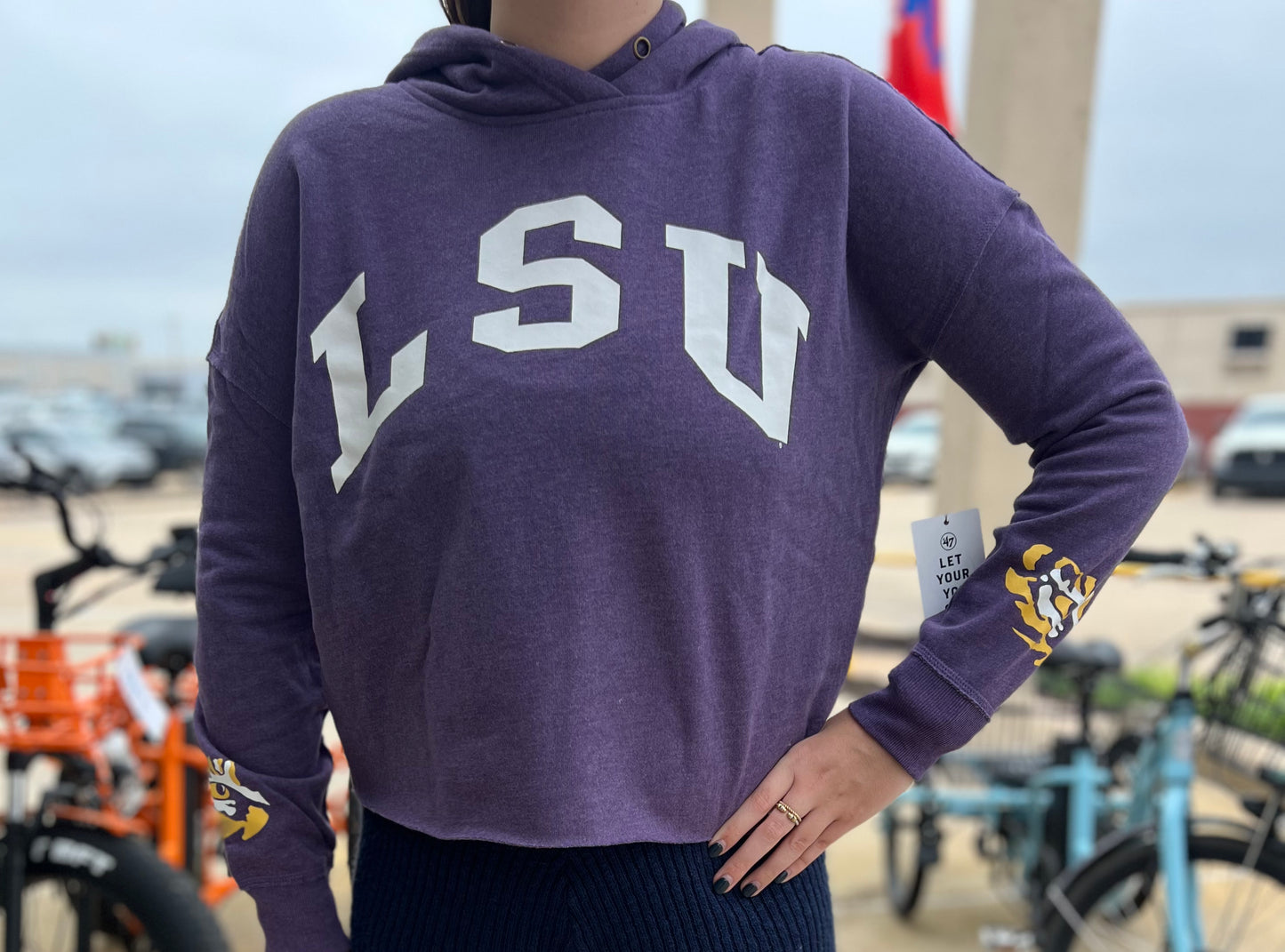 LSU Purple Cropped Hoodie