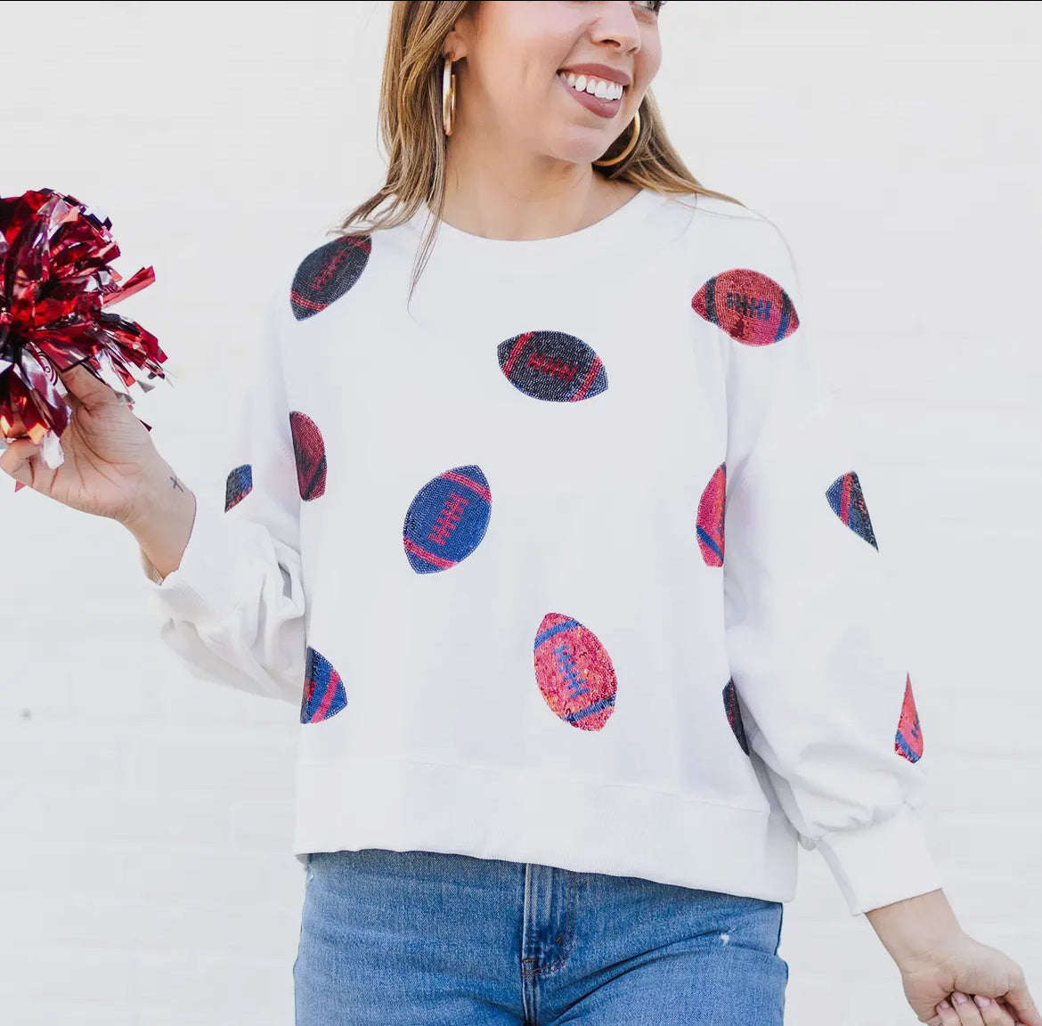 Red And Blue Sequin Football Sweatshirt