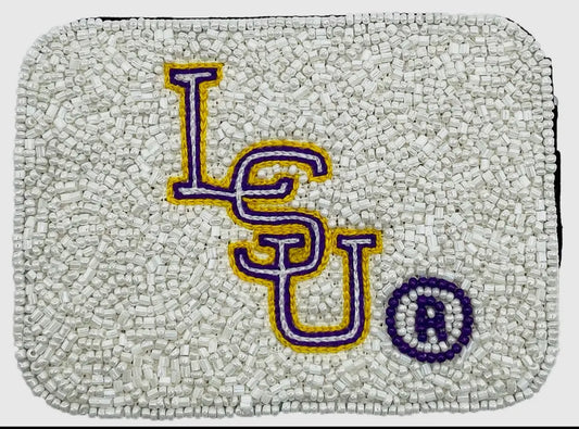 LSU embroidered beaded card holder