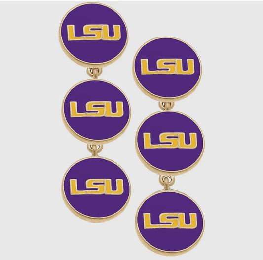 Lsu Triple Drop Disc Earrings Purple