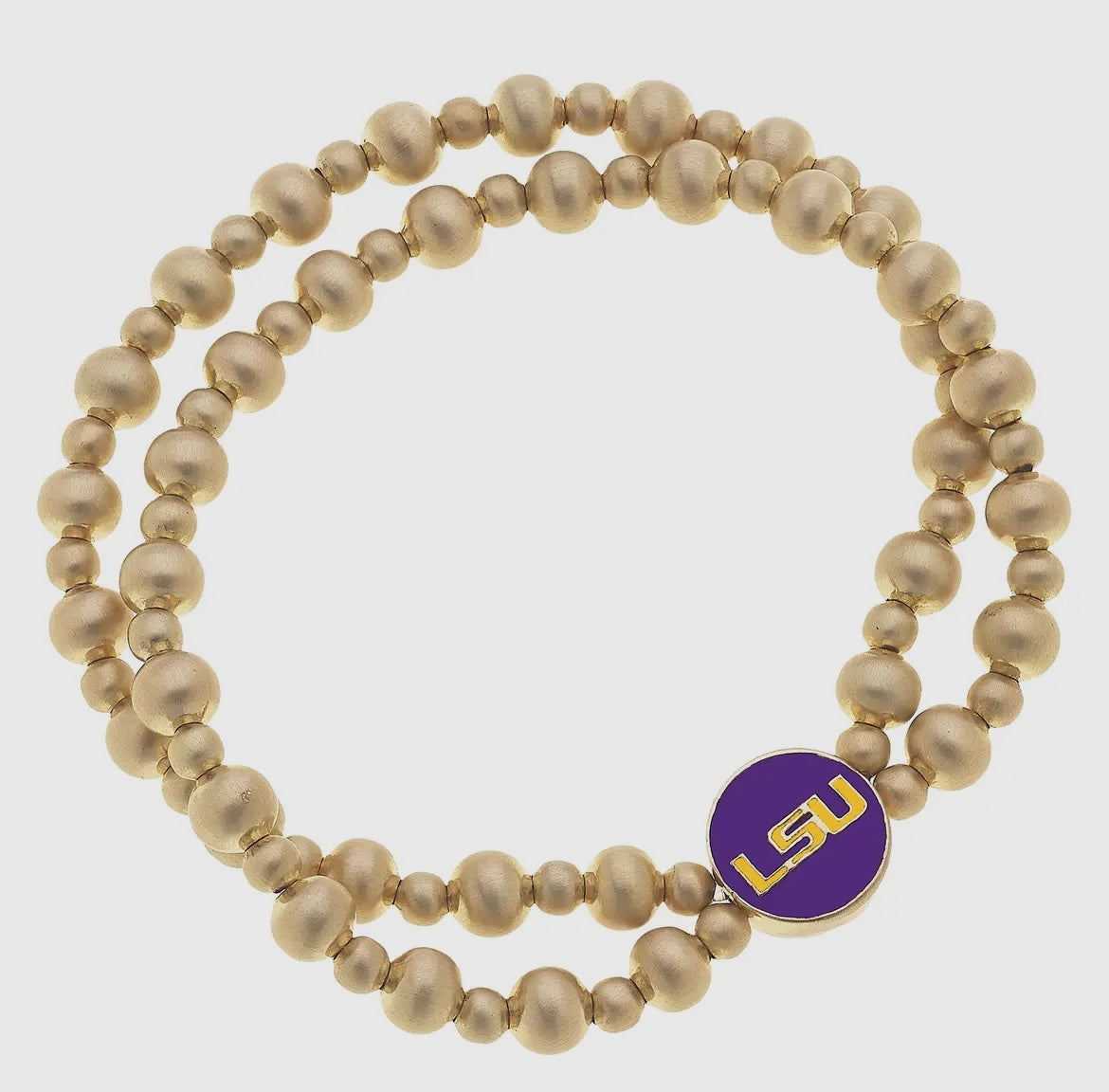 LSU 2 Row Ball Stretch Bracelet Gold