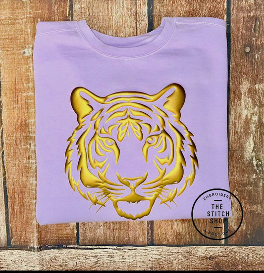 Tiger Face Purple Gold Metallic Tshirt