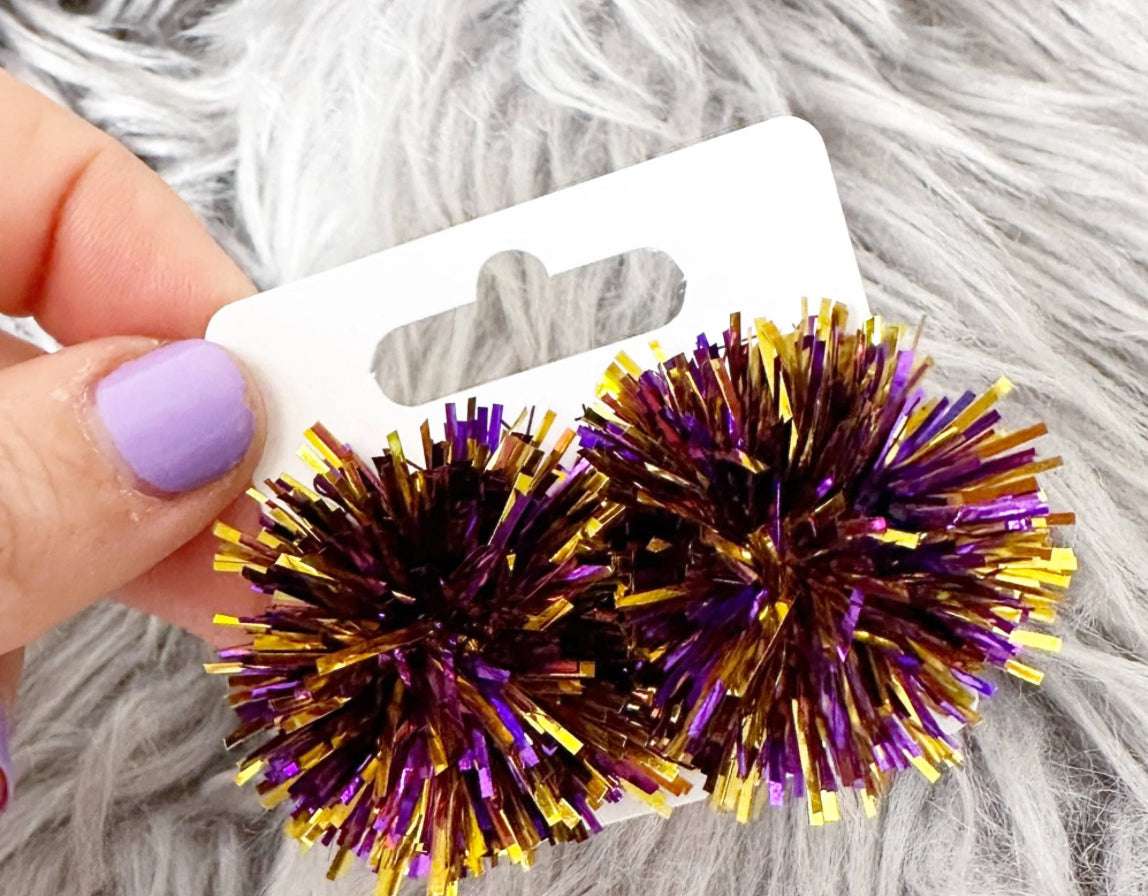 Purple And Gold Party Pom Stud