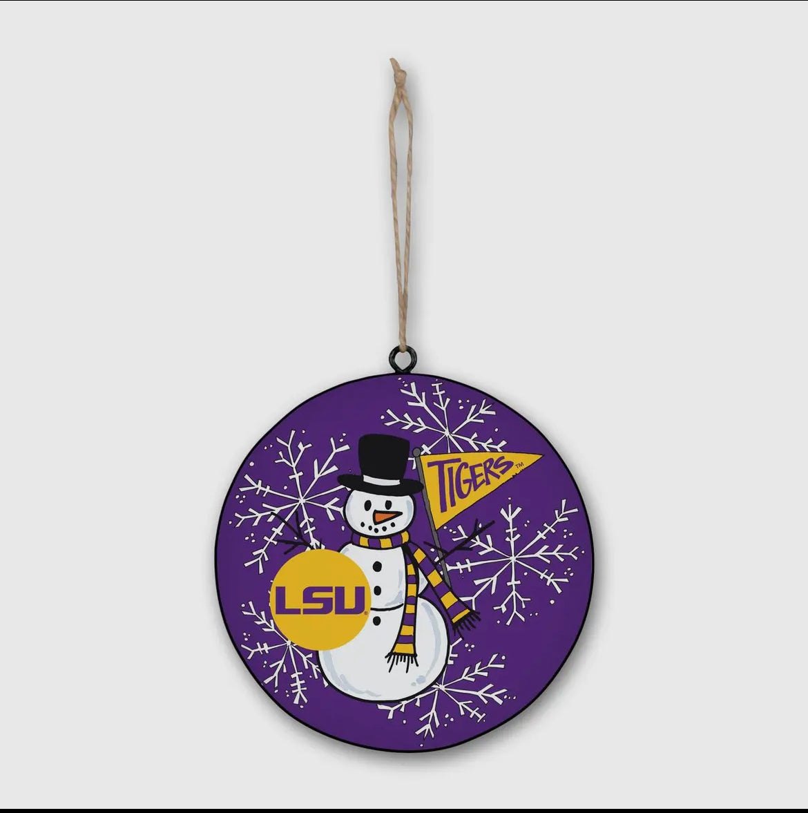 LSU Snowman Metal Ornament