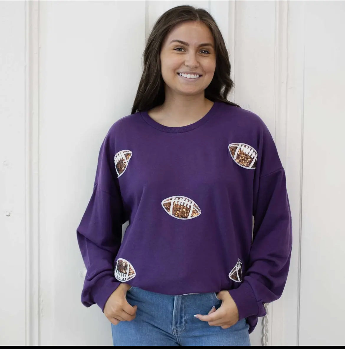 Purple Sequin Football Sweatshirt