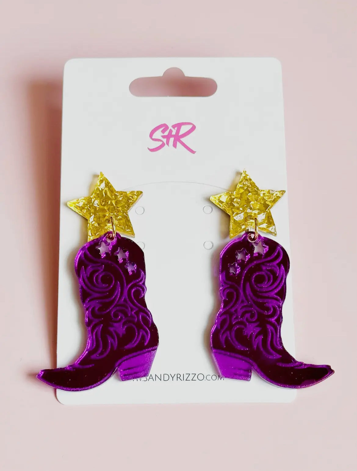 Purple and Gold Cowgirl Boot Earrings