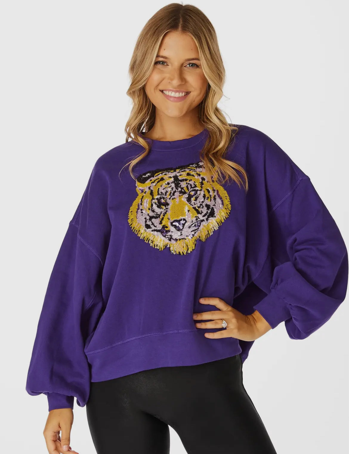 Tiger Sequin Balloon Pullover Purple