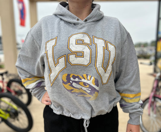 Grey Lsu Tiger Eye Crop Hoodie