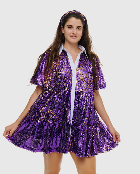 LSU Sequin Button Down Dress