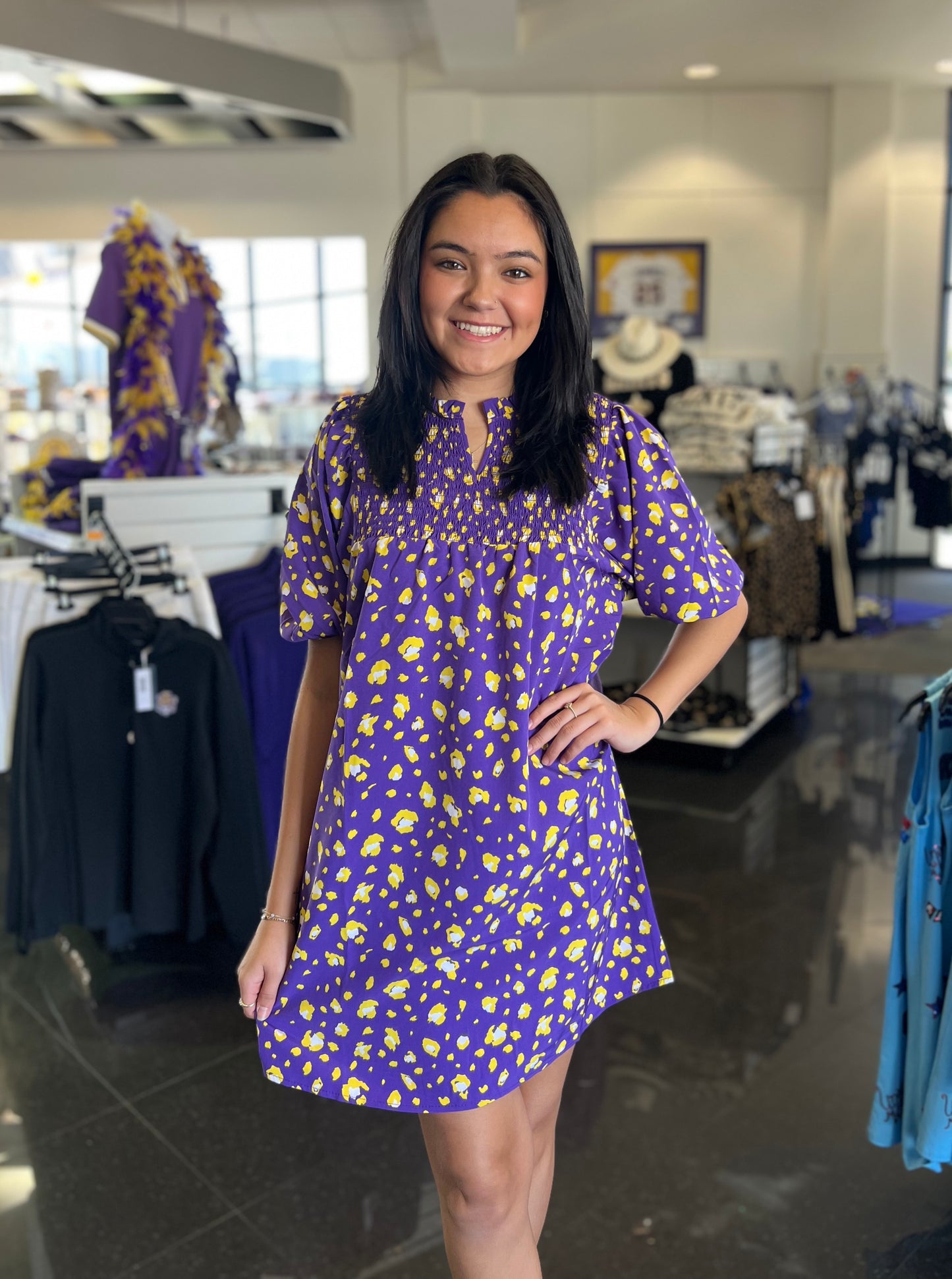 Amelia Purple Dress With Gold Spots