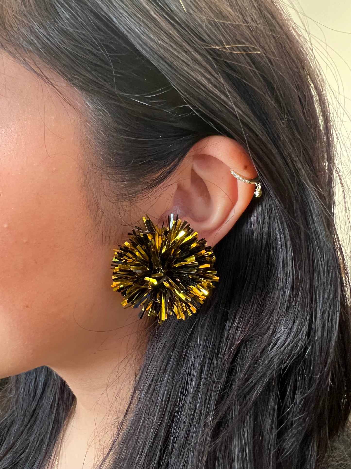 Black And Gold Party Pom Studs