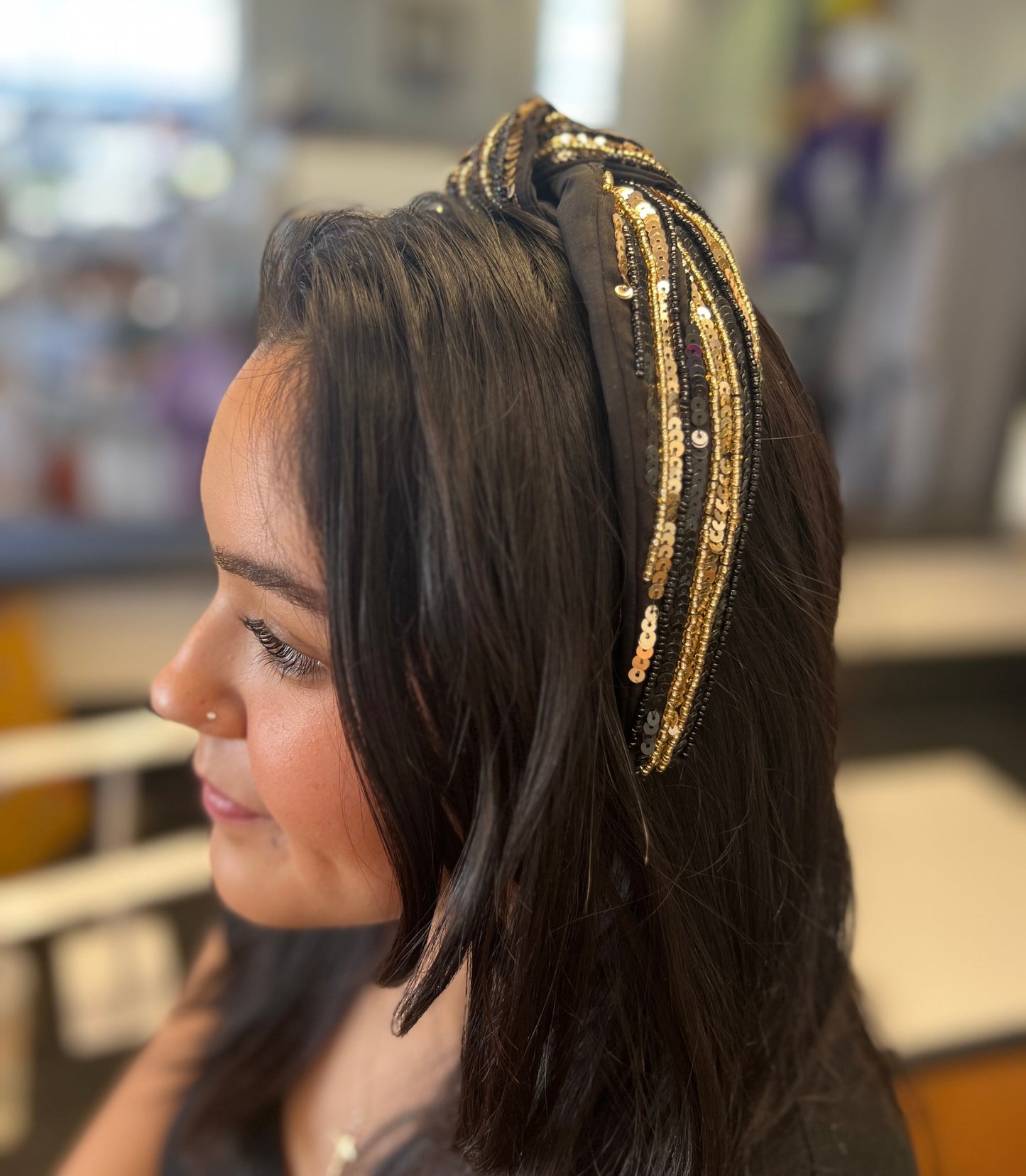 Black And Gold Sequin Headband