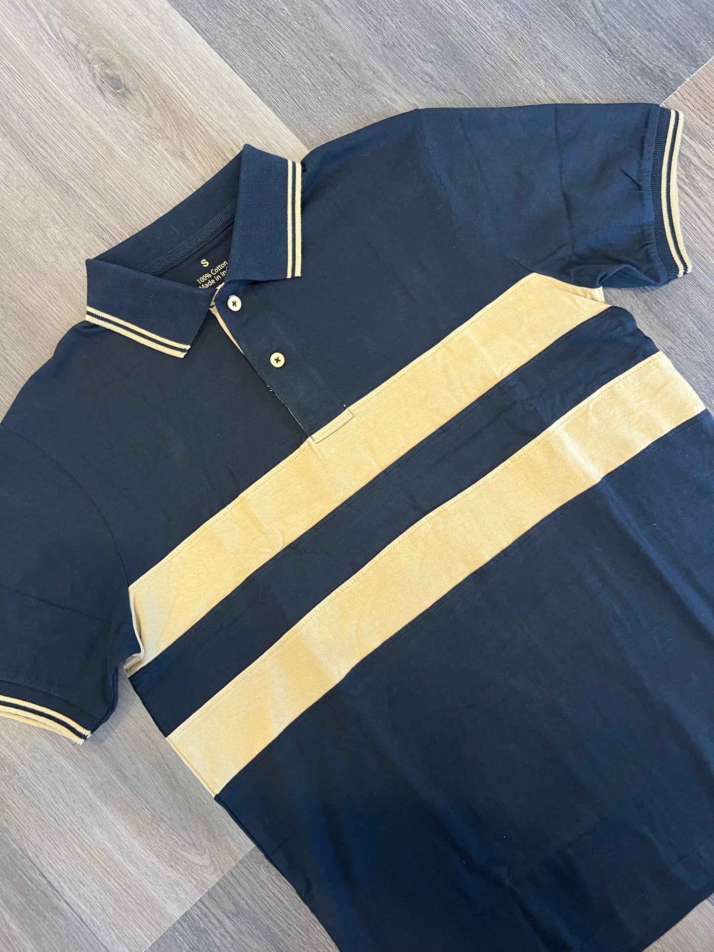 Black And Gold Adult Chest Stripe Polo