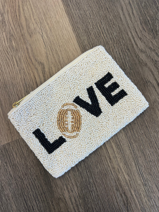 Cream LOVE Small Beaded Pouch