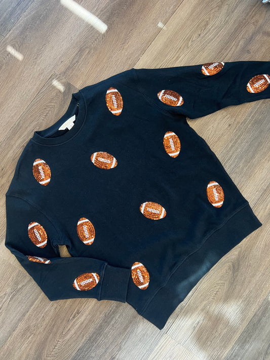 Black Sequin Football Sweatshirt