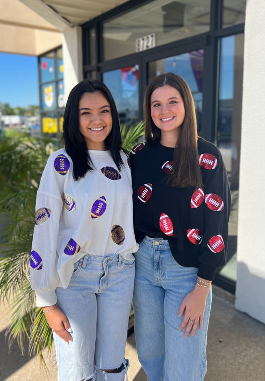 Black With Red Sequin Footballs Sweatshirt