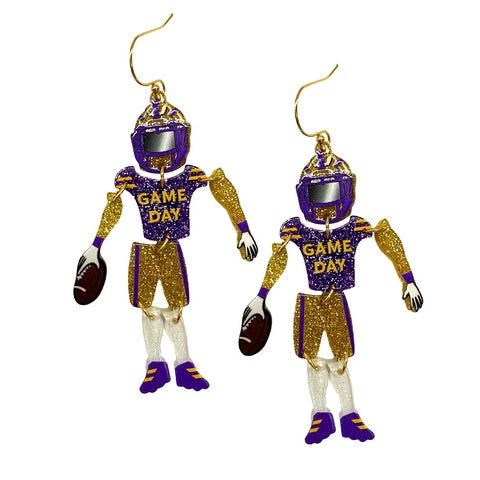 Football Player Dangly Earrings LSU