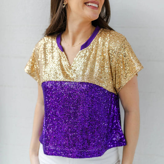 Diane Purple and Gold Block Top