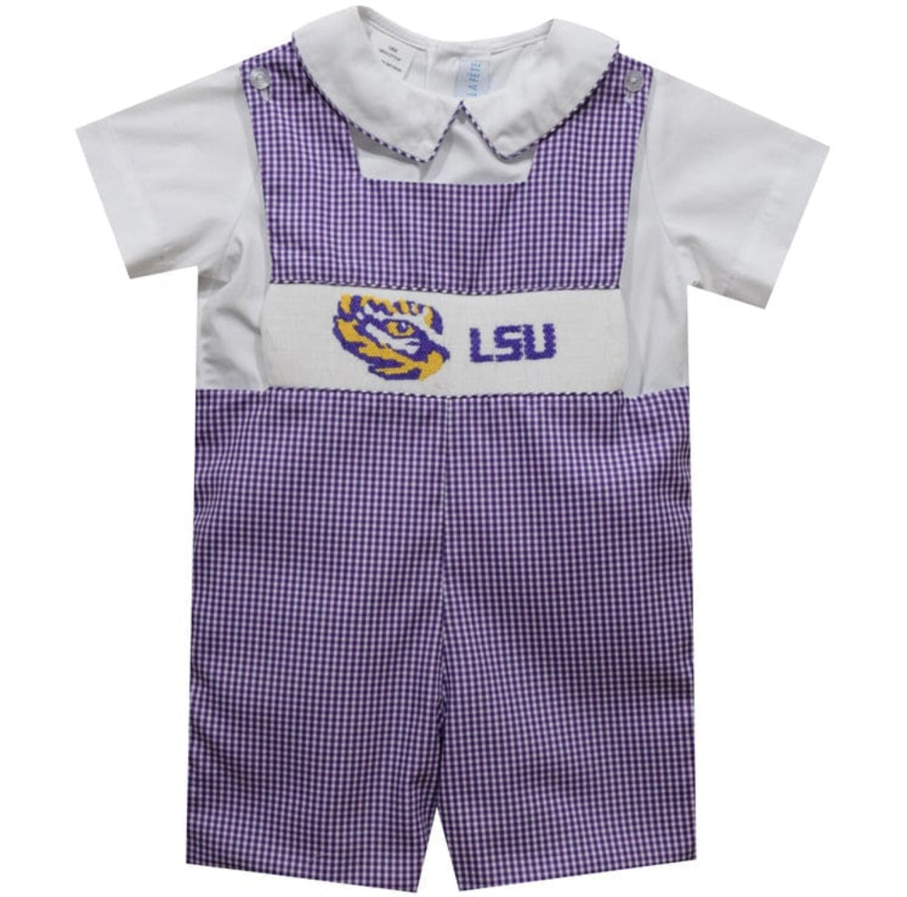 Boys Jon Jon Lsu Tigers Smock Purple Gingham