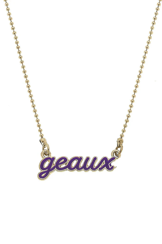 GEAUX Script Necklace Purple