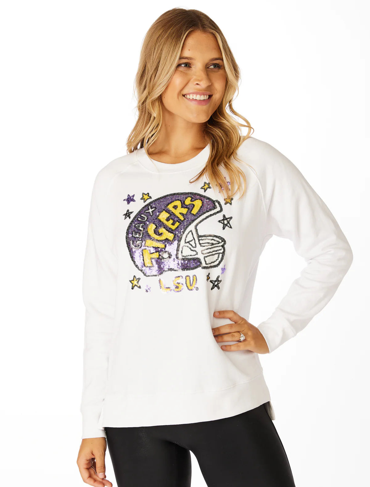 Geaux Tigers Helmet Sweatshirt White