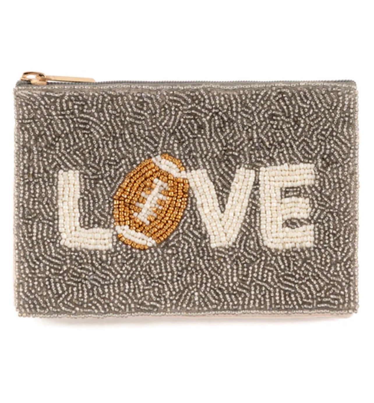 Gray Love Beaded Small Pouch