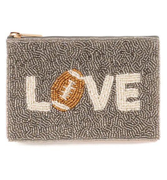 Gray Love Beaded Small Pouch