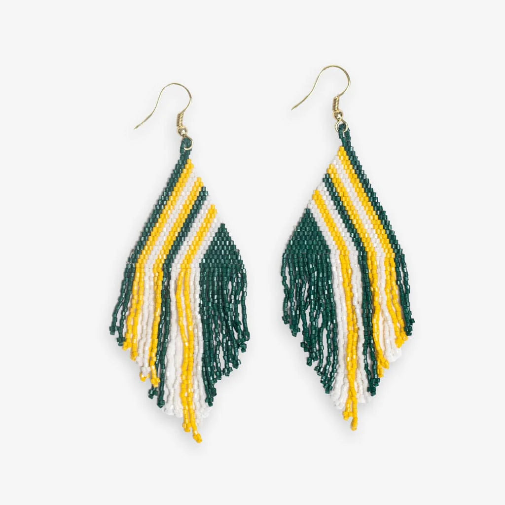 Hayley Falling Lines Beaded Fringe Earrings Green And Yellow