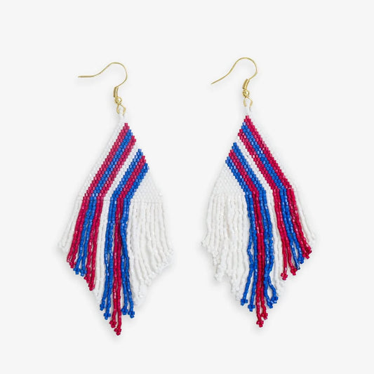 Hayley Falling Lines Beaded Fringe Earrings Red And Blue