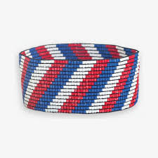 Kenzie Diagonal Stripes Beaded Stretch Bracelet Red And Blue